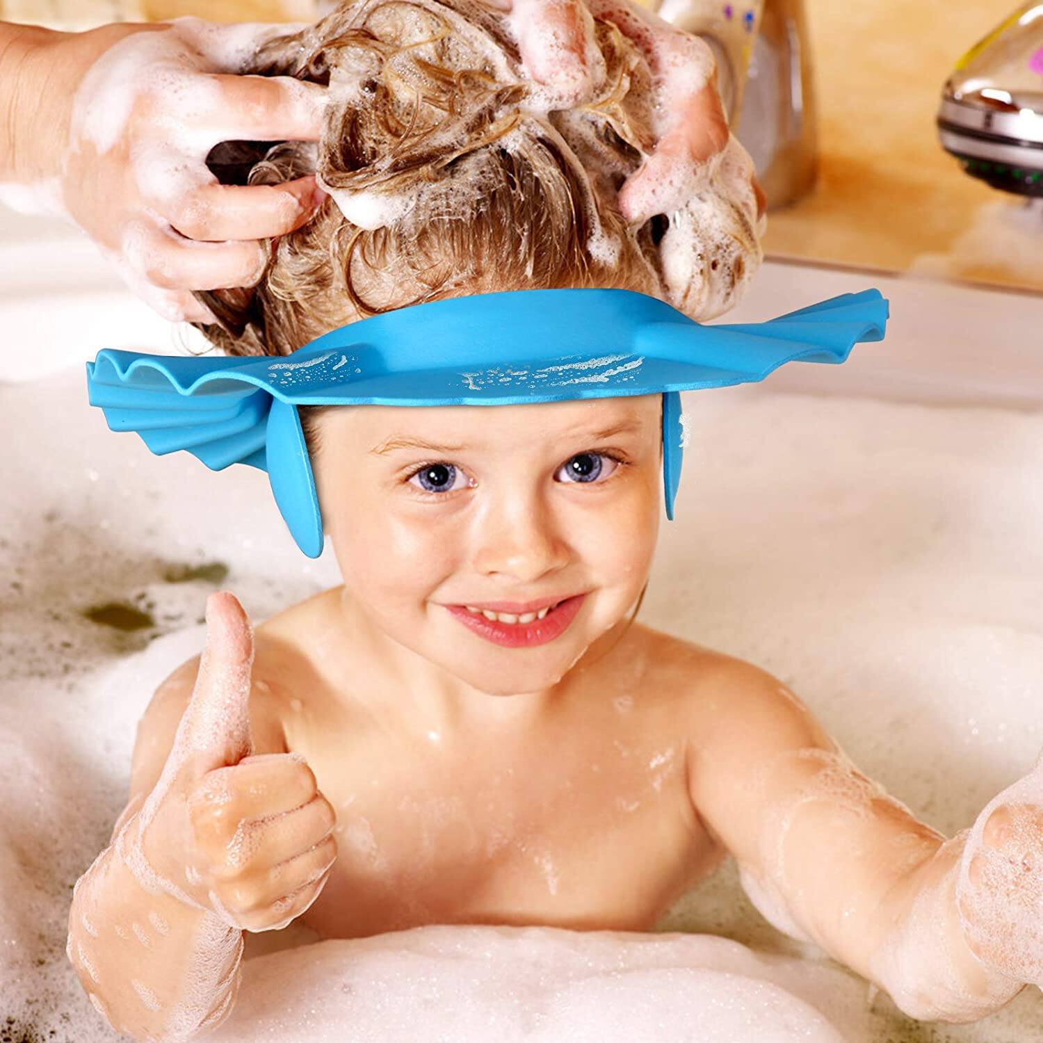 Picture of RAVIRANDAL Baby Shower Cap Bathing Baby Wash Hair Eye Ear Protector Hat for New Born Infants babies Baby Bath Cap Shower Protection For Eyes And Ear - Multicolor