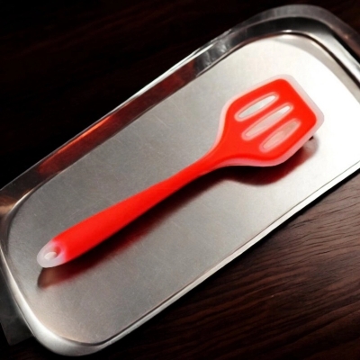Picture of Full Silicone 12-Inch Non-Stick Cooking Spoon - Slotted Turner Spatula with High Heat Resistance, Multicolor - Perfect for Non-Stick Pots - 1 Piece-Red