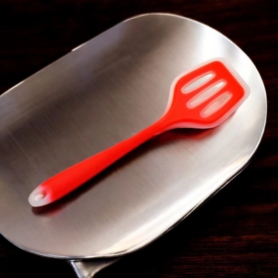 Picture of Full Silicone 12-Inch Non-Stick Cooking Spoon - Slotted Turner Spatula with High Heat Resistance, Multicolor - Perfect for Non-Stick Pots - 1 Piece-Red