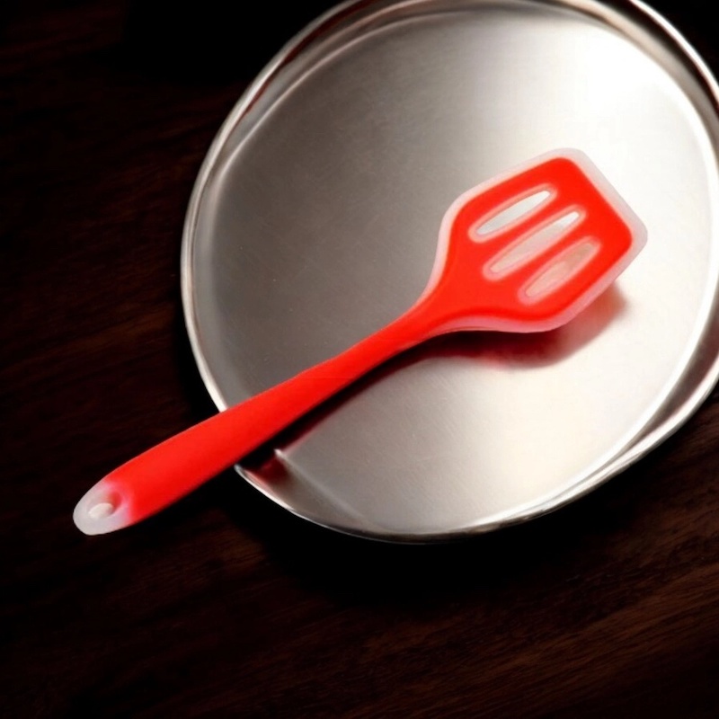 Picture of Full Silicone 12-Inch Non-Stick Cooking Spoon - Slotted Turner Spatula with High Heat Resistance, Multicolor - Perfect for Non-Stick Pots - 1 Piece-Red