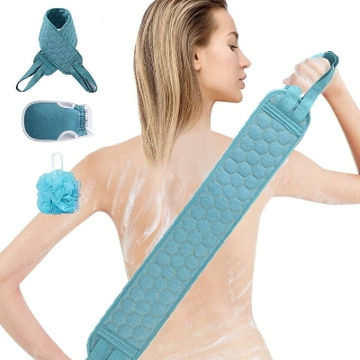 Picture of LOZOX Exfoliating Body Scrubber Shower Set - 3pcs, Back Scrubber, Sponge Pad & Loofah Mesh Bath Pouf for Men Women Shower Bath, Sensitive, Delicate, Dry Skin. Reusable(Loofah Set)
