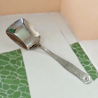 Picture of Rosy Kitchen Spoon  Stainless Steel, 10 Inch Solid Turner Spoon. Silver with Mirror Polish Finish, Ideal for Cooking and Serving. Durable and Versatile.-Silver
