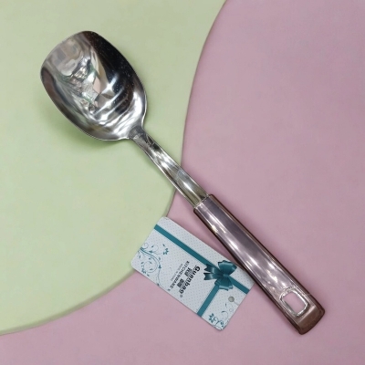 Picture of 10 Inch Silver Turner Spoon - Stainless Steel, Mirror Polish, Non-Magnetic with Comfortable Plastic Handle Cover-Silver