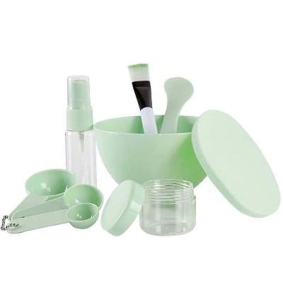 Picture of DIY Facemask Mixing Tool Kit with Big Volume Bowl Spatula Brush Spray Bottle Puff Soaking Bottle Gauges Pack of 9pcs tool set WITH Silicone Facial Cleansing Brush, Soft Face ScrubberBrush, Blackhead Acne Pore Pad - Face Exfoliator & Deep Cleaning(MULTICOL
