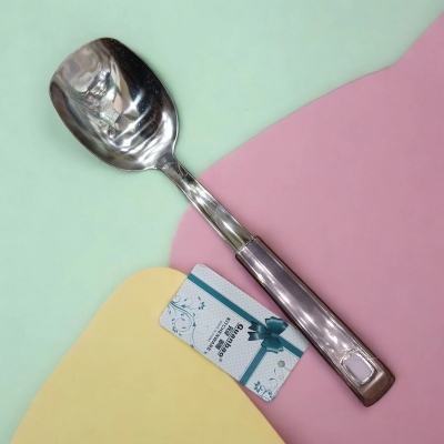 Picture of 10 Inch Silver Turner Spoon - Stainless Steel, Mirror Polish, Non-Magnetic with Comfortable Plastic Handle Cover-Silver