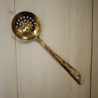 Picture of 10-inch Stainless Steel Slotted Spoon – Golden – Cooking and Serving – Mirror Polish & Laser-Printed Handle – 1 Piece-Gold