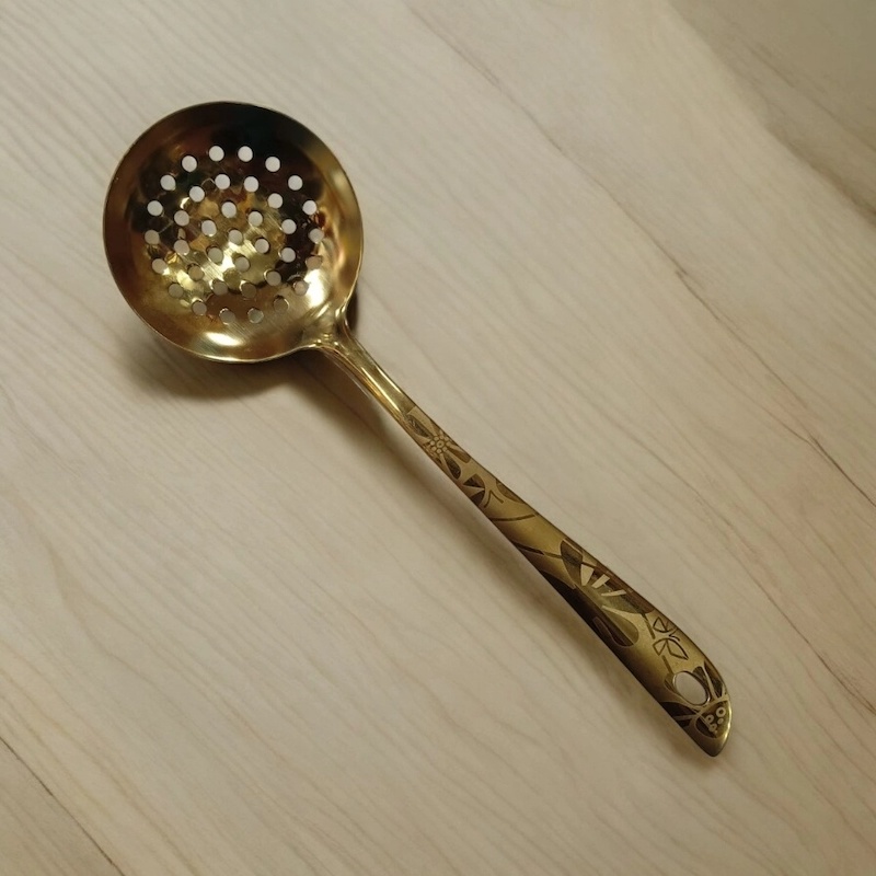 Picture of 10-inch Stainless Steel Slotted Spoon – Golden – Cooking and Serving – Mirror Polish & Laser-Printed Handle – 1 Piece-Gold