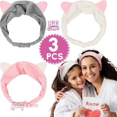 Picture of 3 Pack Dreamlover Elastic Velvet Cat Ear Headband, Adorable and Comfortable Cat Ear Hair band, Makeup Cosmetic Facial Cleansing Beauty Headband for Girls and Women