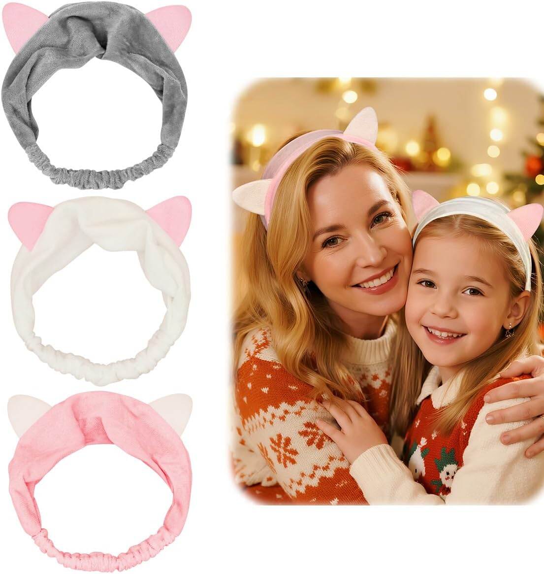 Picture of 3 Pack Dreamlover Elastic Velvet Cat Ear Headband, Adorable and Comfortable Cat Ear Hair band, Makeup Cosmetic Facial Cleansing Beauty Headband for Girls and Women