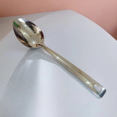 Picture of Stylish 10 Inch Serving Spoon, Stainless Steel, Silver. Mirror Polish and Non-Magnetic for Cooking and Serving.-Silver