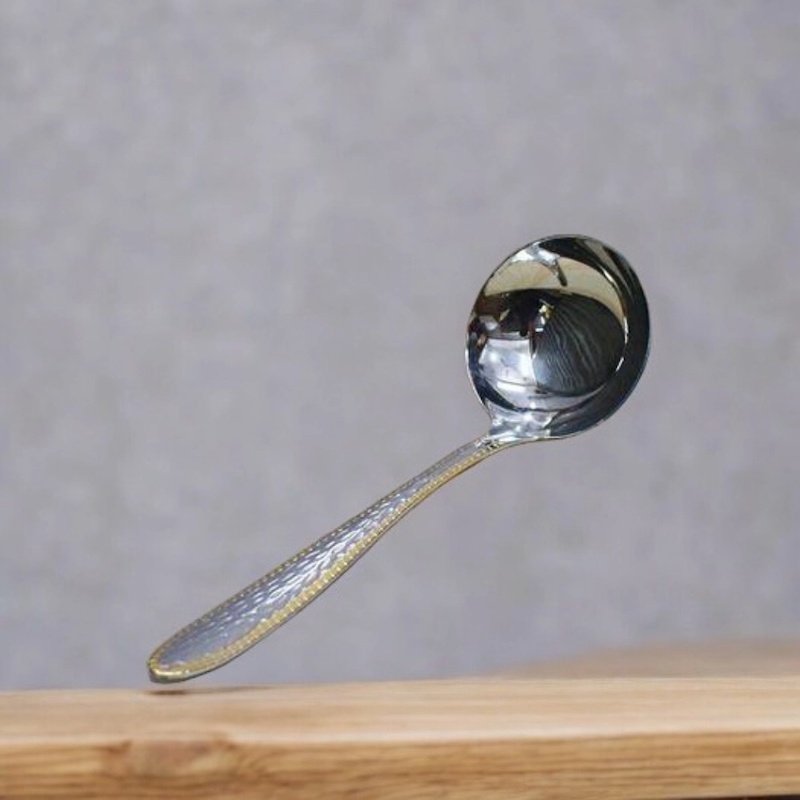 Picture of Mirror Polish 12 Inch Big Rice Spoon - Stainless Steel, Non-Magnetic, Silver with Golden Design, Ideal for Cooking and Serving, Durable and Elegant, Perfect for Home and Professional Kitchens, Single Piece-Silver