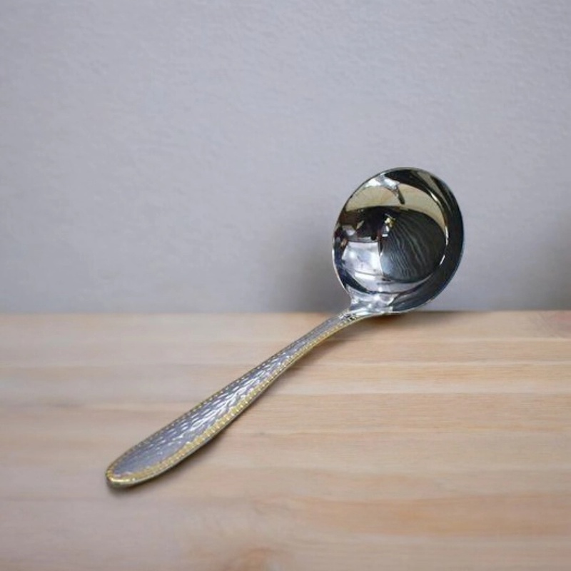 Picture of Mirror Polish 12 Inch Big Rice Spoon - Stainless Steel, Non-Magnetic, Silver with Golden Design, Ideal for Cooking and Serving, Durable and Elegant, Perfect for Home and Professional Kitchens, Single Piece-Silver