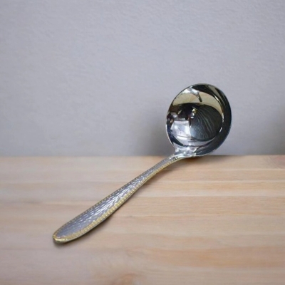 Picture of Mirror Polish 12 Inch Big Rice Spoon - Stainless Steel, Non-Magnetic, Silver with Golden Design, Ideal for Cooking and Serving, Durable and Elegant, Perfect for Home and Professional Kitchens, Single Piece-Silver
