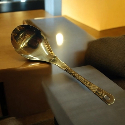 Picture of 10-inch Stainless Steel Long Rice Spoon – Golden – Cooking and Serving – Mirror Polish & Laser-Printed Handle – 1 Piece-Gold