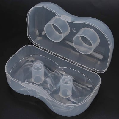 Picture of 2 Piece Nipple Shields Breastfeeding Nipple Shell Guards for Nursing Newborn Baby, Free Reusable Soft Silicone for Breastfeeding with Latch Difficulties or Flat or Inverted Nipples with  Carrying Box