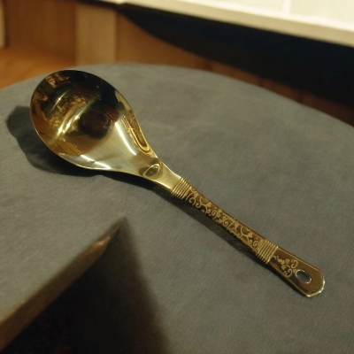 Picture of 10-inch Stainless Steel Long Rice Spoon – Golden – Cooking and Serving – Mirror Polish & Laser-Printed Handle – 1 Piece-Gold
