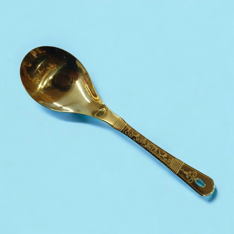 Picture of 10-inch Stainless Steel Long Rice Spoon – Golden – Cooking and Serving – Mirror Polish & Laser-Printed Handle – 1 Piece-Gold