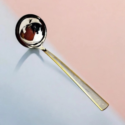 Picture of Durable and Elegant 10.7 Inch Big Rice Spoon - Stainless Steel, Mirror Polish, Non-Magnetic, Silver with Golden Design, Perfect for Cooking and Serving, Ideal for Home and Professional Kitchens, Single Piece-Silver