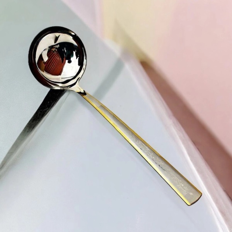 Picture of Durable and Elegant 10.7 Inch Big Rice Spoon - Stainless Steel, Mirror Polish, Non-Magnetic, Silver with Golden Design, Perfect for Cooking and Serving, Ideal for Home and Professional Kitchens, Single Piece-Silver