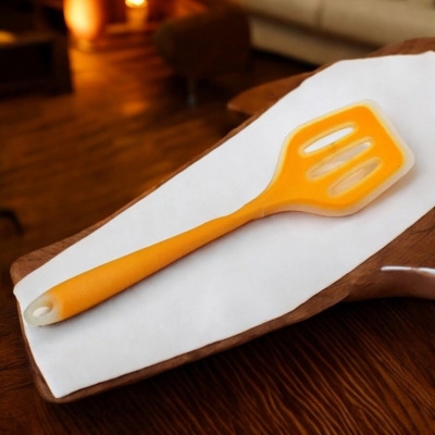 Picture of 12-Inch Multicolor Silicone Slotted Turner - Non-Stick Cooking Spoon with Full Silicone Build, High Heat Resistant - Perfect for Non-Stick Pots - 1 Piece-Orange