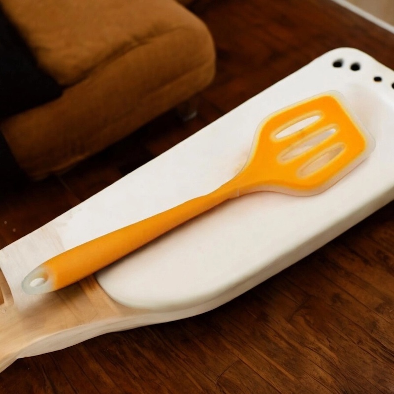 Picture of 12-Inch Multicolor Silicone Slotted Turner - Non-Stick Cooking Spoon with Full Silicone Build, High Heat Resistant - Perfect for Non-Stick Pots - 1 Piece-Orange