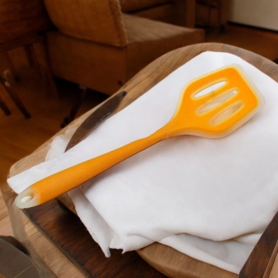 Picture of 12-Inch Multicolor Silicone Slotted Turner - Non-Stick Cooking Spoon with Full Silicone Build, High Heat Resistant - Perfect for Non-Stick Pots - 1 Piece-Orange