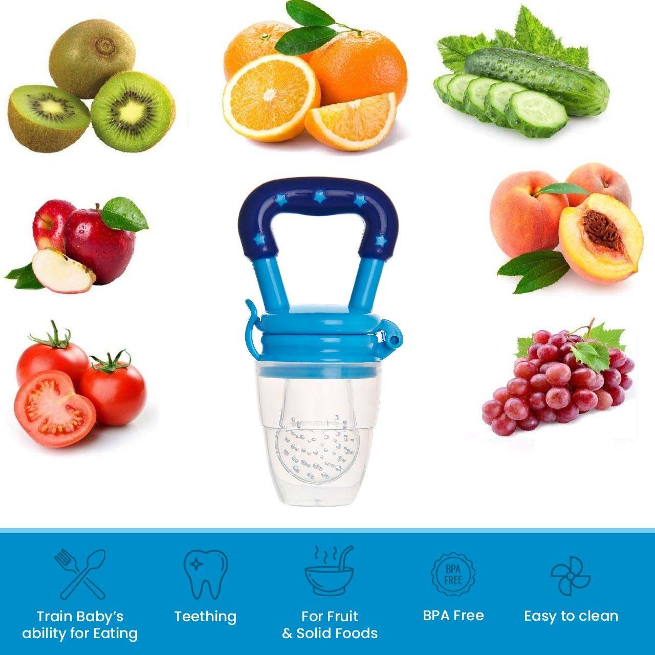 Picture of Retail Care® Baby Fruit Feeder Pacifier Nibbler for Baby Silicone Fruit and Juice Feeder Teether for Baby Kids Nipple Pacifier for Fruits with Protective Cap