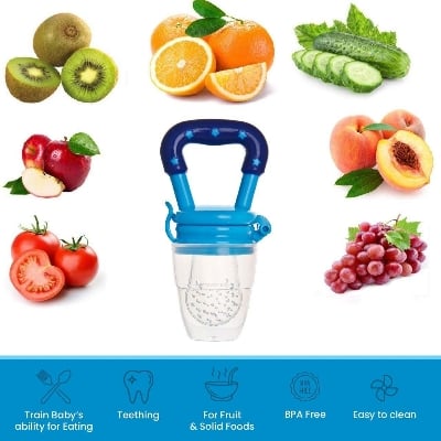 Picture of Retail Care® Baby Fruit Feeder Pacifier Nibbler for Baby Silicone Fruit and Juice Feeder Teether for Baby Kids Nipple Pacifier for Fruits with Protective Cap