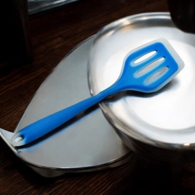 Picture of Full Silicone 12-Inch Cooking Spoon - Non-Stick Slotted Turner Spatula, High Heat Resistant, Multicolor, Ideal for Use with Non-Stick Pots - 1 Piece-Blue