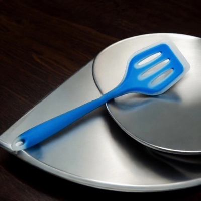 Picture of Full Silicone 12-Inch Cooking Spoon - Non-Stick Slotted Turner Spatula, High Heat Resistant, Multicolor, Ideal for Use with Non-Stick Pots - 1 Piece-Blue