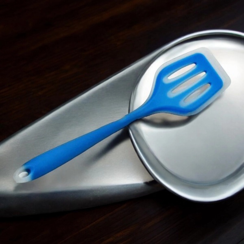 Picture of Full Silicone 12-Inch Cooking Spoon - Non-Stick Slotted Turner Spatula, High Heat Resistant, Multicolor, Ideal for Use with Non-Stick Pots - 1 Piece-Blue
