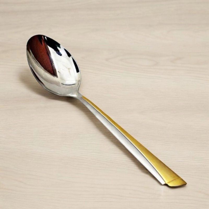 Picture of 10.2 Inch Stainless Steel Spoon - Curry Serving, Mirror Polish, Non-Magnetic, Silver with Golden Mix, Elegant Design, Ideal for Cooking and Serving, Single Piece-Silver