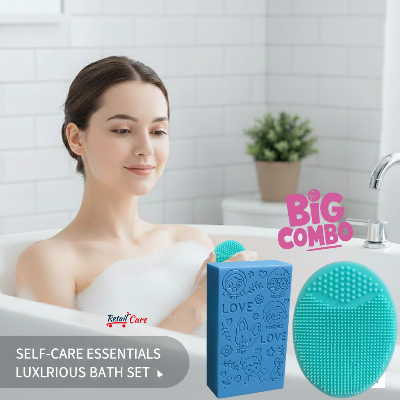 Picture of Bath & Skin Care Combo: Soft Scrubbing Sponge & Silicone Face Scrubber | Deep Cleansing Bath Tool Set |Premium Bath & Face Cleanser Kit: Exfoliating Scrub Sponge & Soft Silicone Brush