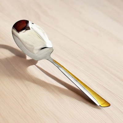 Picture of Elegant 12 Inch Rice Spoon - Stainless Steel, Silver with Golden Design, Mirror Polish, Non-Magnetic, Ideal for Cooking and Serving-Silver