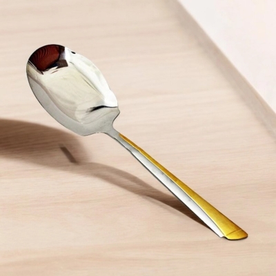 Picture of Elegant 12 Inch Rice Spoon - Stainless Steel, Silver with Golden Design, Mirror Polish, Non-Magnetic, Ideal for Cooking and Serving-Silver