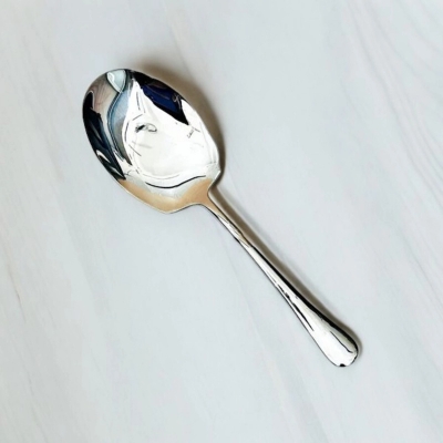 Picture of Durable 12 Inch Rice Spoon - Stainless Steel, Silver with Golden Design, Mirror Polish, Non-Magnetic, Ideal for Home and Professional Use-Silver