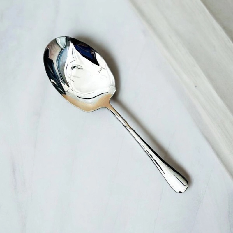 Picture of Durable 12 Inch Rice Spoon - Stainless Steel, Silver with Golden Design, Mirror Polish, Non-Magnetic, Ideal for Home and Professional Use-Silver