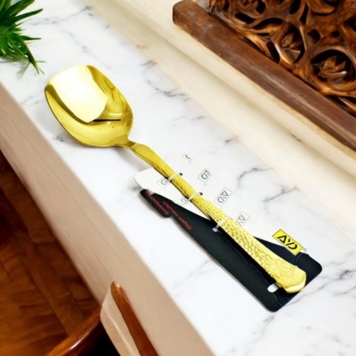 Picture of Golden Finish 10 Inch Curry Serving Spoon - Stainless Steel, Mirror Polish, Non-Magnetic, Perfect for Home and Professional Use-Gold