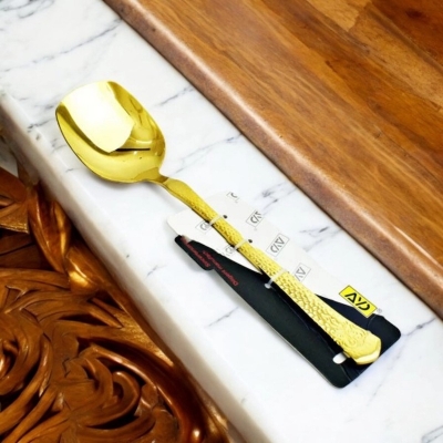 Picture of Golden Finish 10 Inch Curry Serving Spoon - Stainless Steel, Mirror Polish, Non-Magnetic, Perfect for Home and Professional Use-Gold