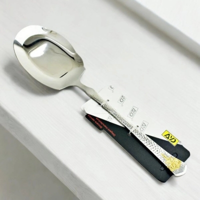 Picture of 12 Inch Big Rice Serving Spoon - Stainless Steel, Mirror Polish, Non-Magnetic, Silver with Golden Design, Perfect for Cooking and Serving-Silver