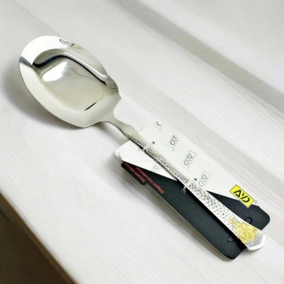 Picture of 12 Inch Big Rice Serving Spoon - Stainless Steel, Mirror Polish, Non-Magnetic, Silver with Golden Design, Perfect for Cooking and Serving-Silver