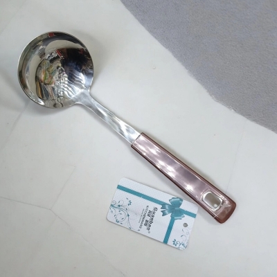 Picture of Silver Big Soup Spoon – 9-Inch Stainless Steel – Multiple Color Plastic Cover Handle – Ideal for Cooking and Serving – Mirror Polish, Non-Magnetic – 1 Piece-Silver