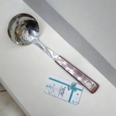 Picture of Silver Big Soup Spoon – 9-Inch Stainless Steel – Multiple Color Plastic Cover Handle – Ideal for Cooking and Serving – Mirror Polish, Non-Magnetic – 1 Piece-Silver