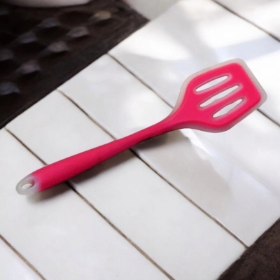 Picture of Multicolor 12-Inch Silicone Slotted Turner - Non-Stick Cooking Spoon, Full Silicone Construction, High Heat Resistant - Great for Non-Stick Pots - 1 Piece-Red