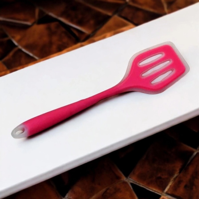 Picture of Multicolor 12-Inch Silicone Slotted Turner - Non-Stick Cooking Spoon, Full Silicone Construction, High Heat Resistant - Great for Non-Stick Pots - 1 Piece-Red