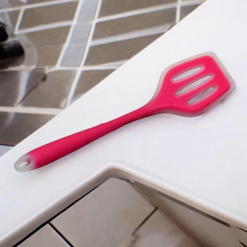 Picture of Multicolor 12-Inch Silicone Slotted Turner - Non-Stick Cooking Spoon, Full Silicone Construction, High Heat Resistant - Great for Non-Stick Pots - 1 Piece-Red