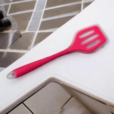 Picture of Multicolor 12-Inch Silicone Slotted Turner - Non-Stick Cooking Spoon, Full Silicone Construction, High Heat Resistant - Great for Non-Stick Pots - 1 Piece-Red