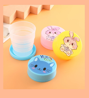 Picture of 2 Pcs Cute Cat Collapsible Travel Cup Set – Portable Folding Water Cup with Lid – Space Saving Drinking Tumbler for Kids & School Mini Travel Folding Cup 2 Pack