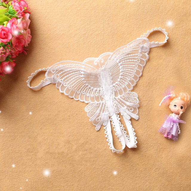 Picture of Elegant Women’s Butterfly Lace  G- String Panty– Lightweight Comfort Women Butterfly Panties Lace Thongs Panties G-String Underwear Hollow Open-Crotch Pearl Panties