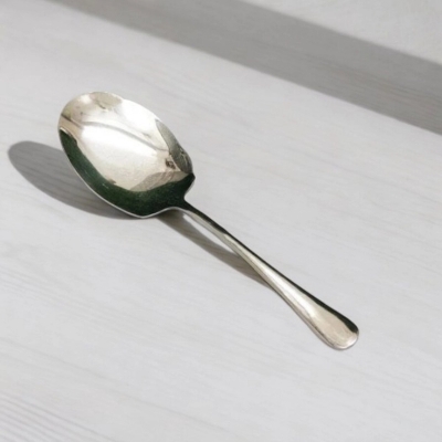 Picture of 10.5 Inch Stainless Steel Spoon - Elegant Rice Serving Spoon with Mirror Polish and Golden Handle-Silver